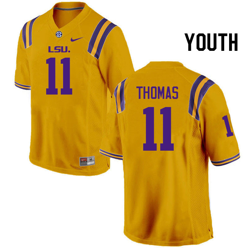 Youth #11 Zavion Thomas LSU Tigers College Football Jerseys Stitched-Gold